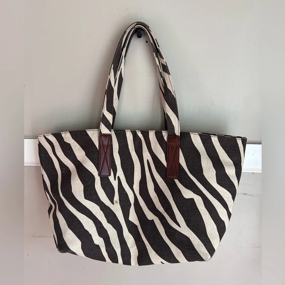 Michael Kors Zebra Stripe Tote with Brown Handles